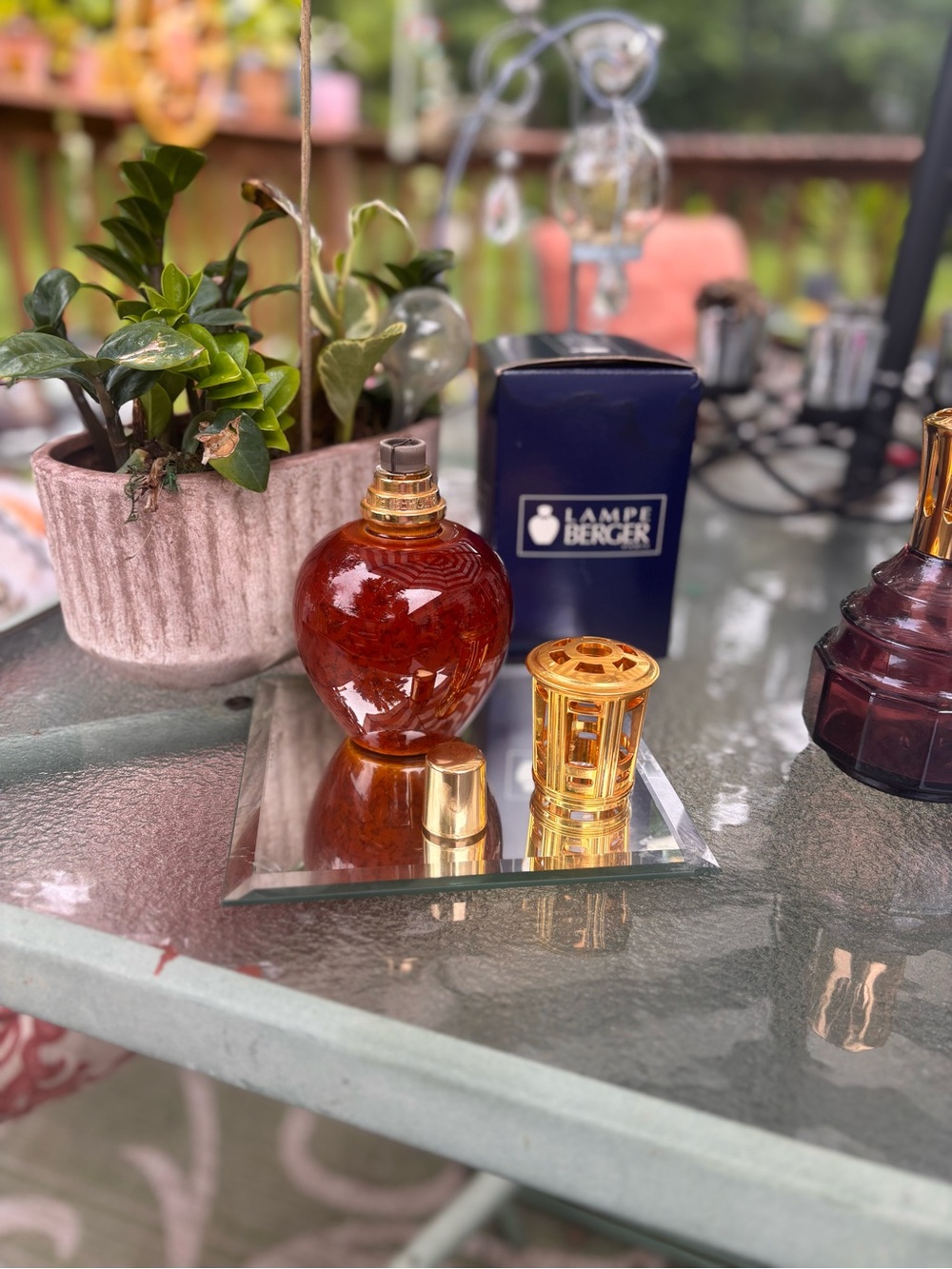 Lampe Berger Amber Glass Fragrance Lamp with Gold Accents